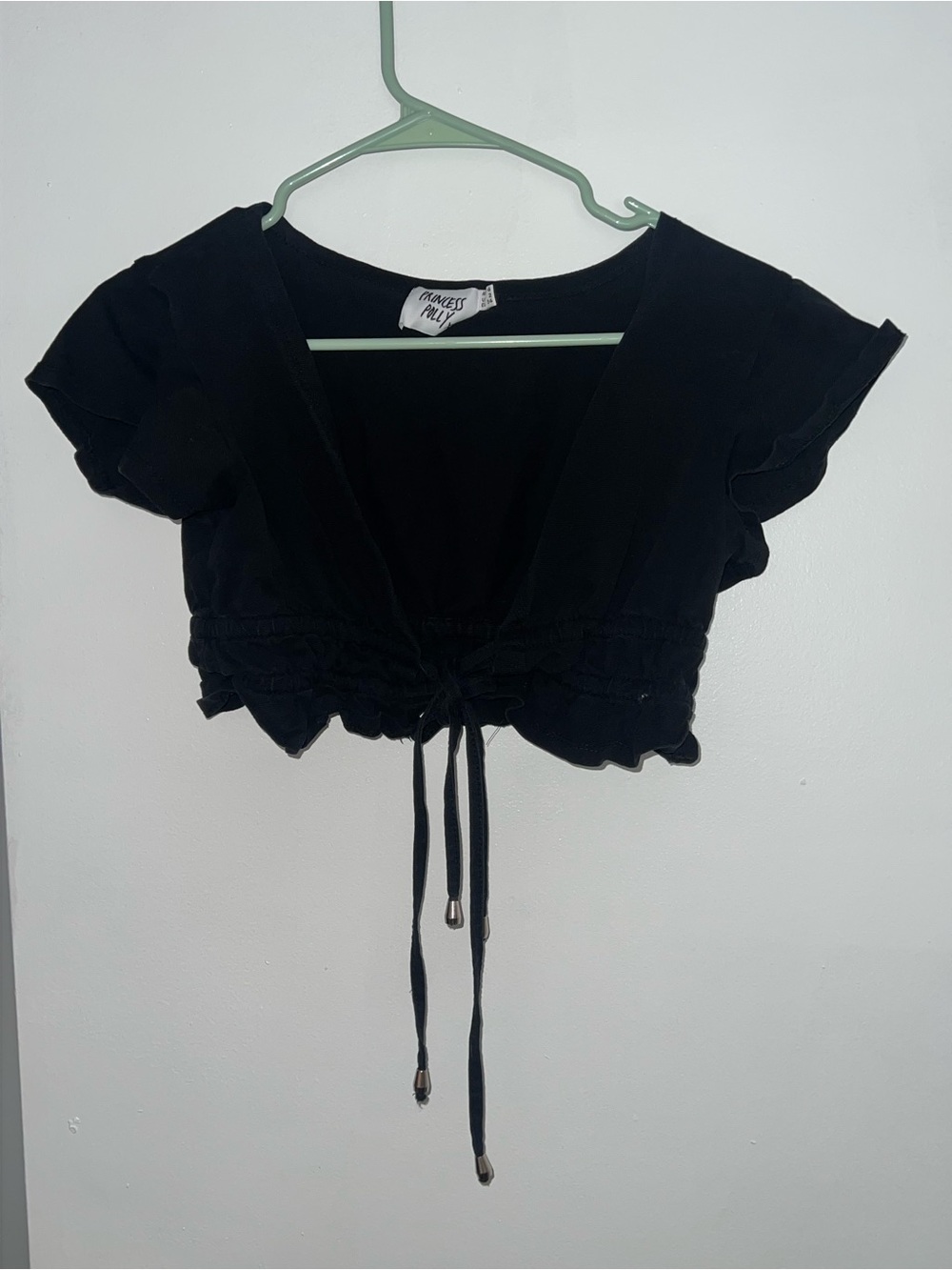 Princess Polly Black Cropped Tie-Front V-Neck Top